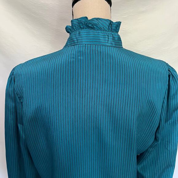 Vtg 80s Jonathan Martin Ruffle Neck Womens Top Sz 11/12 Coquette Secretary Retro - Picture 8 of 13